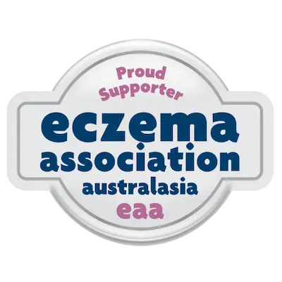 Logo of the Eczema Association Australasia with 'Proud Supporter' text on a white background