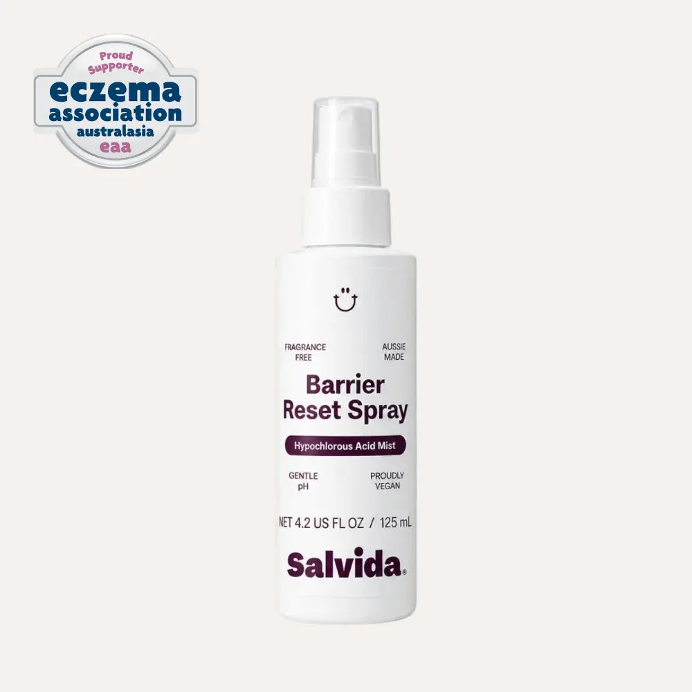 Salvida Barrier Reset Spray, a 125 mL hypochlorous acid mist for sensitive, reactive and compromised skin